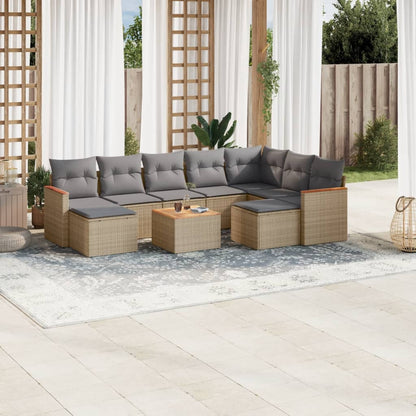 Juego De Sofás Jardín Con Cojines Beige 10 Pzas Ratán Sintético / Vetonek_2