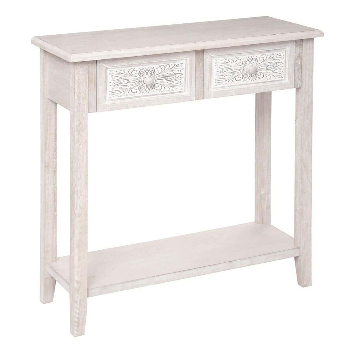 Wellhome Consola 2 Cajones Madera Blanca Naturaleza_0
