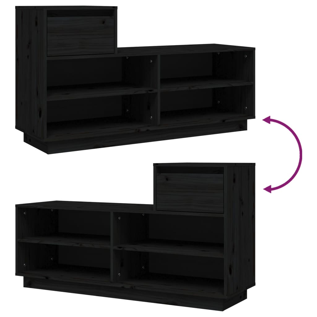 Mueble Zapatero De Madera Maciza De Pino Negro 110x34x61 Cm / Vetonek_0