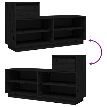 Mueble Zapatero De Madera Maciza De Pino Negro 110x34x61 Cm / Vetonek_0