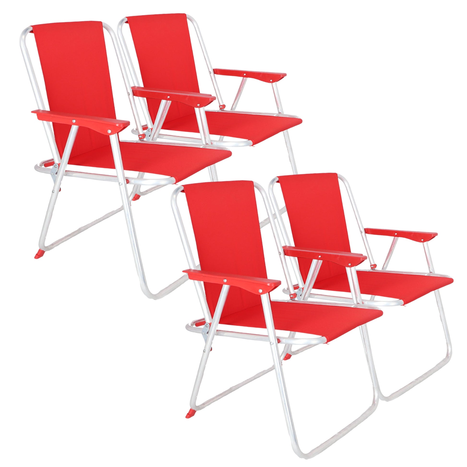 Well Home - Juego de 4 Sillas de Playa Metálicas Plegables Color Rojo (44 x 44 x 74 cm)_0