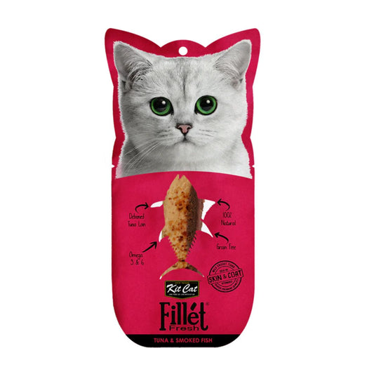 Kit Gato FilletFresh - Atum e Peixe Fumado 30g Petisco natural para gatos