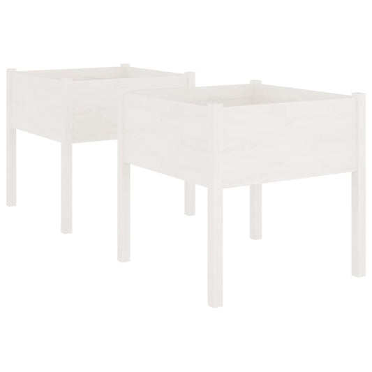 Jardineras 2 Uds Madera Maciza De Pino Blanco 70x70x70 Cm_0