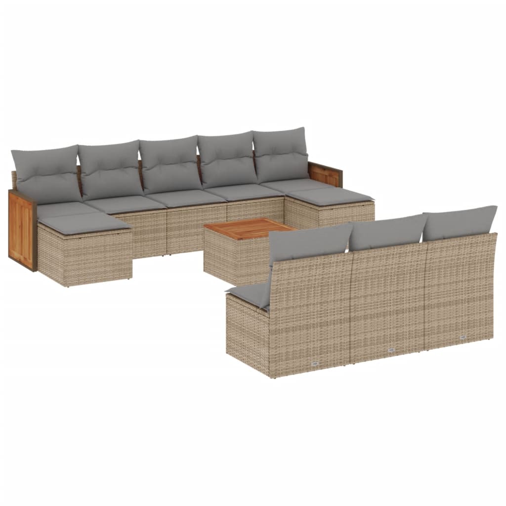 Set De Sofás De Jardín 11pzas Con Cojines Ratán Sintético Beige / Vetonek_3