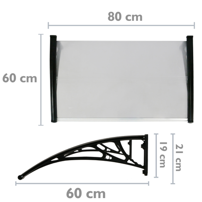 Tejadillo De Protección 80x60 Cm Gris Oscuro. Marquesina Para Puertas Y Ventanas Con Soporte Negro_1