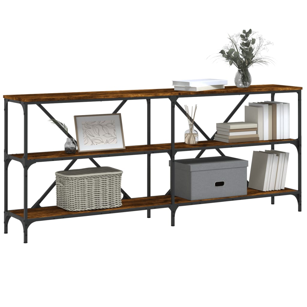 Mesa Consola Hierro Madera Ingeniería Roble Ahumado 180x30x75cm_1