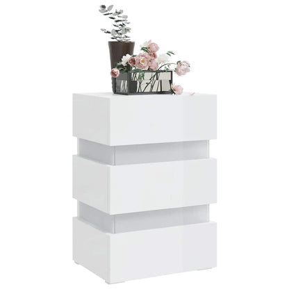 Mesita De Noche Led Madera Ingeniería Blanco Brillo 45x35x67 Cm_1