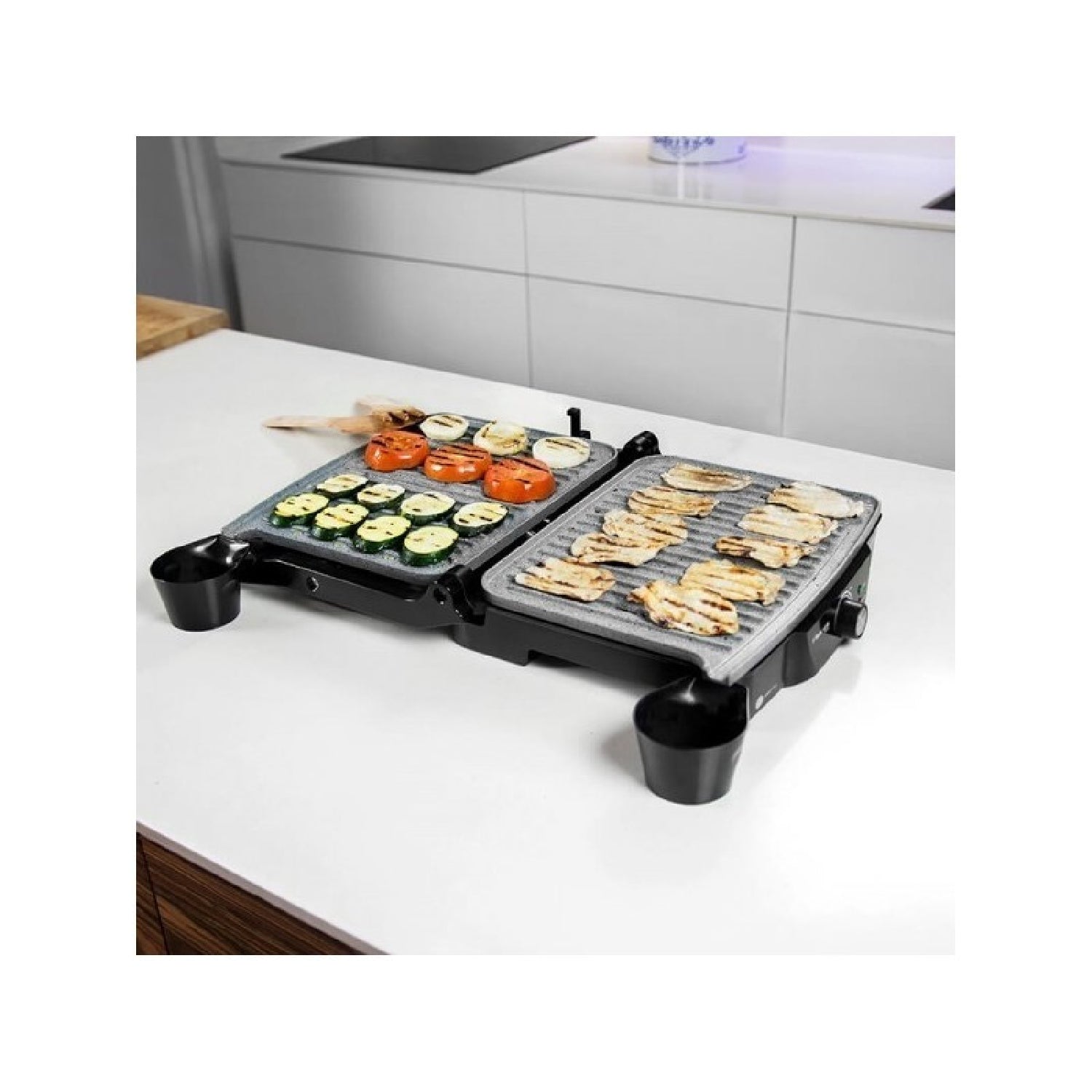 Parrilla Eléctrica Rock'ngrill 2000. 2000 W, Revestimiento Antiadherente Rockstone, Apertura 180º, Adaptable En Altura, Superficie De Cocinado 30 X_3
