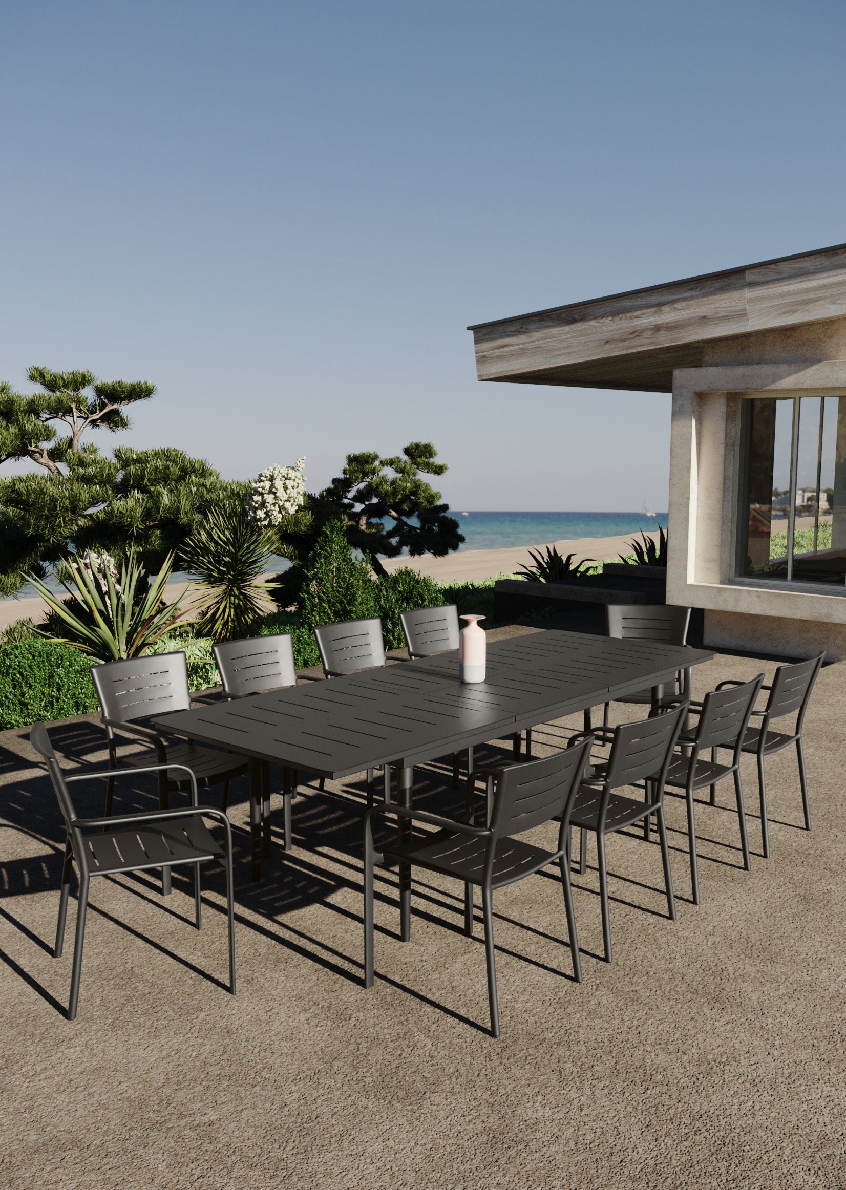 Inari Mesa De Jardín Rectangular Extensible Para 10 Personas De Aluminio Negro 240x100xh75cm- Mobiliario De Jardín_4