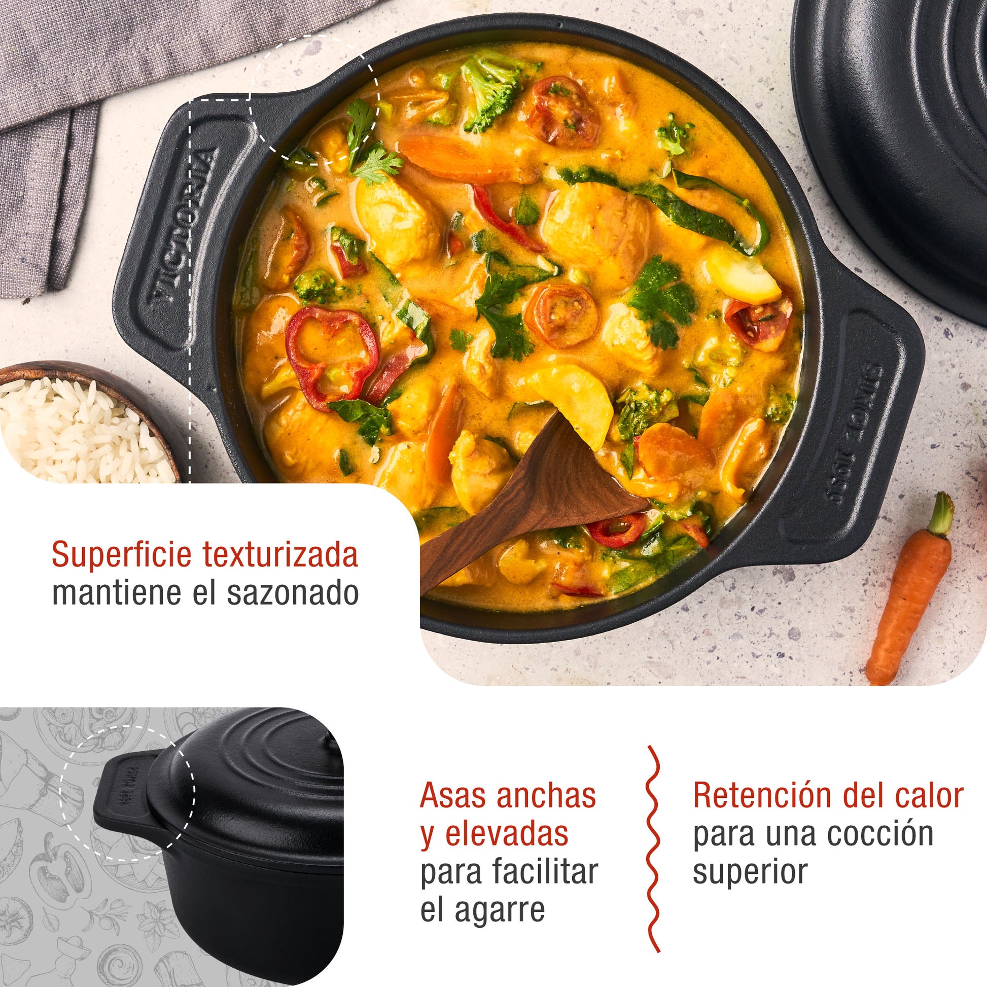 Victoria Horno Holandés Olla Inducción Hierro Fundido Esmaltado 20cm, Cocotte 1,9l, Sin Ptfe Ni Pfoa, 34894, Negro_2
