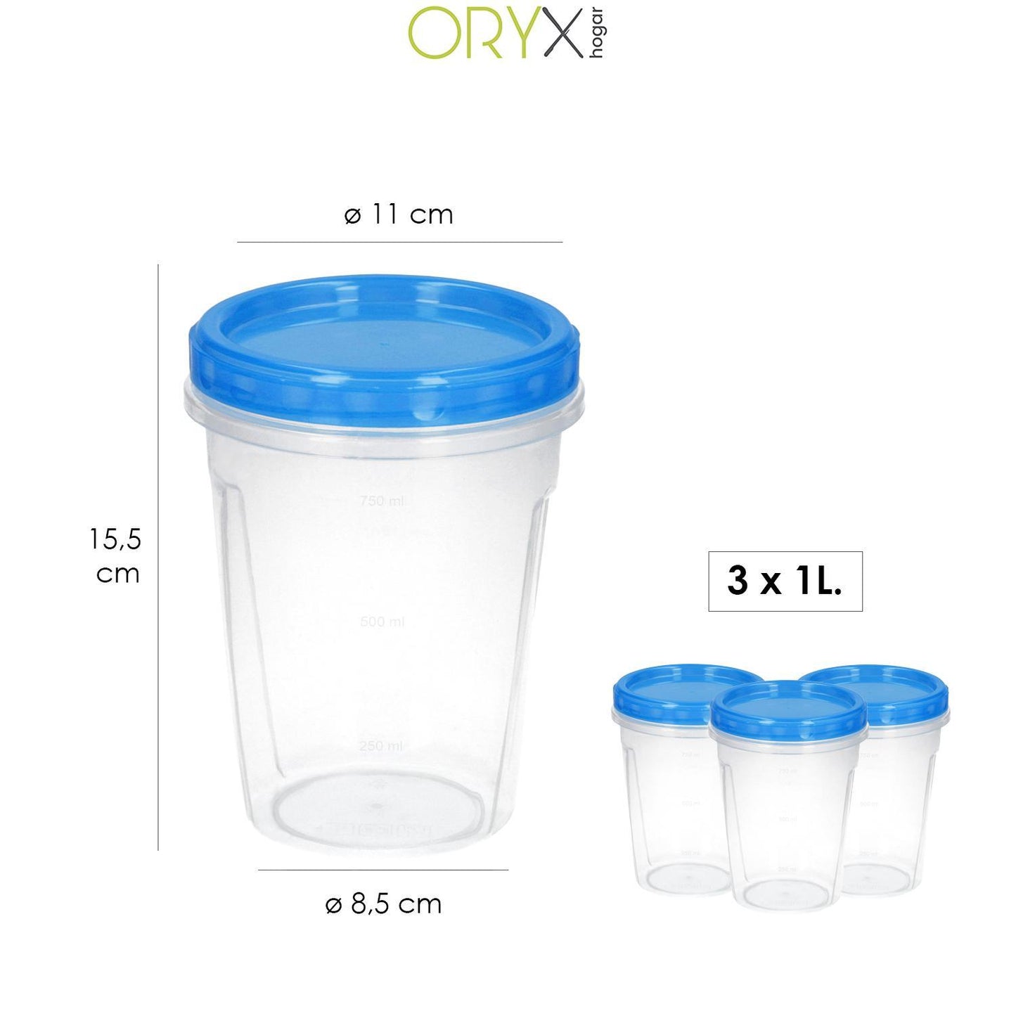 Juego Recipientes Plastico Redondos 1 Litro (pack 3 Piezas)