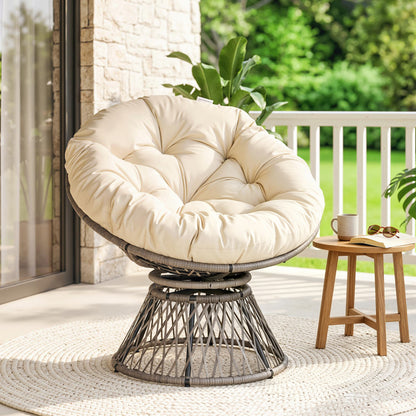 Outsunny Silla Giratoria De Ratán Sintético Con Cojín 87x97x86 Cm Gris Y Crema_1
