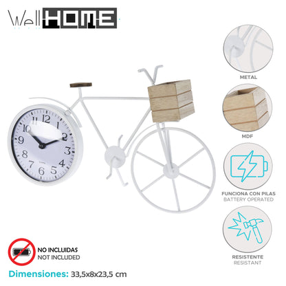 Well Home Reloj De Sobremesa Diseño Bicileta En Metal Blanco 33,5x8x23,5cm_1
