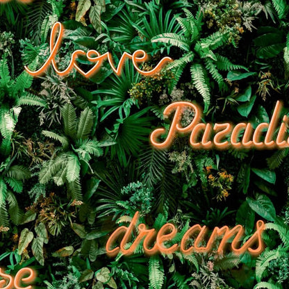 Noordwand Papel Pared Good Vibes Neon Letter With Plants Verde Naranja_0