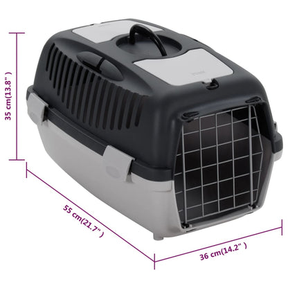 Vidaxl Transportín De Mascotas Pp Gris Y Negro 55x36x35 Cm_2