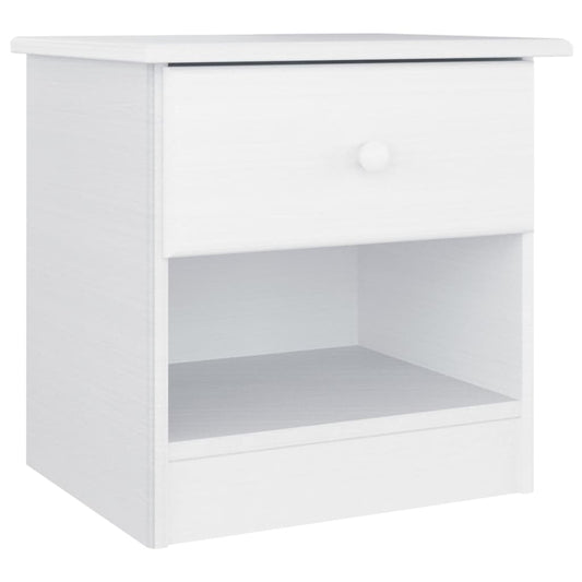 Mesita De Noche Alta Madera Maciza De Pino Blanco 41x35x41 Cm_0