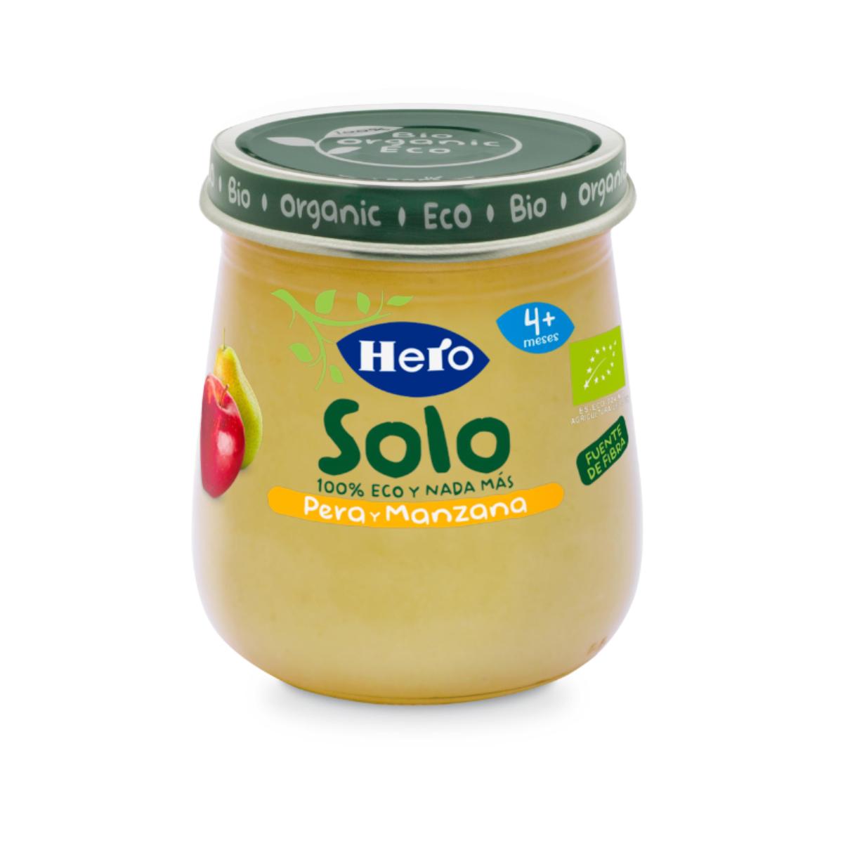 Pote de pêra e maçã biológica 6 x 120 g - Hero Solo