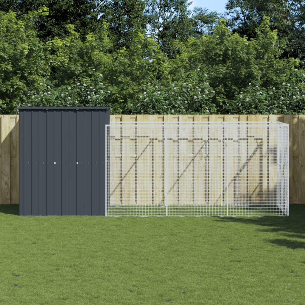 Caseta De Perros Con Corral Acero Galvanizado 165x455x181 Cm_1