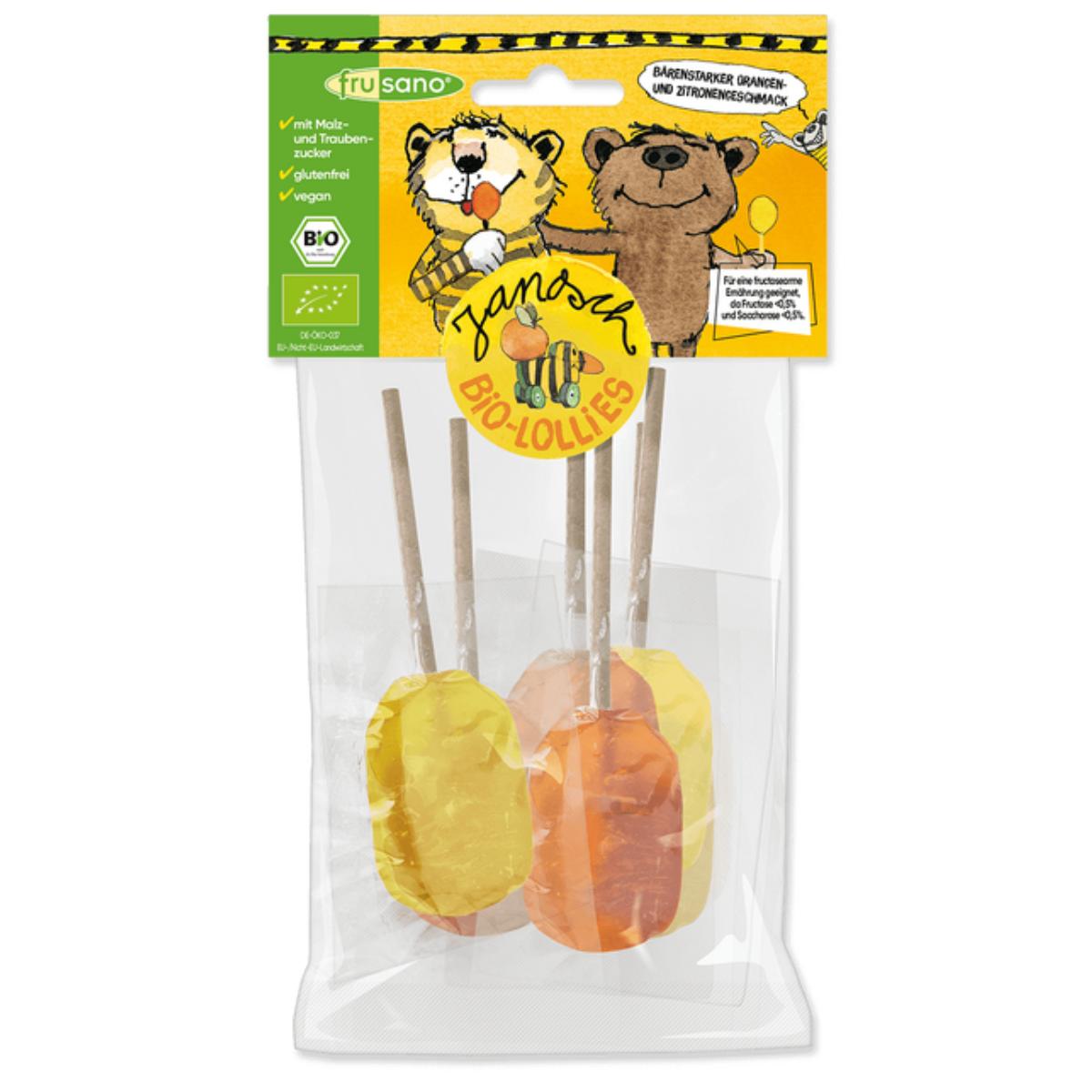 Chupa-chupas biológicos de laranja e limão, Frusano 60 g