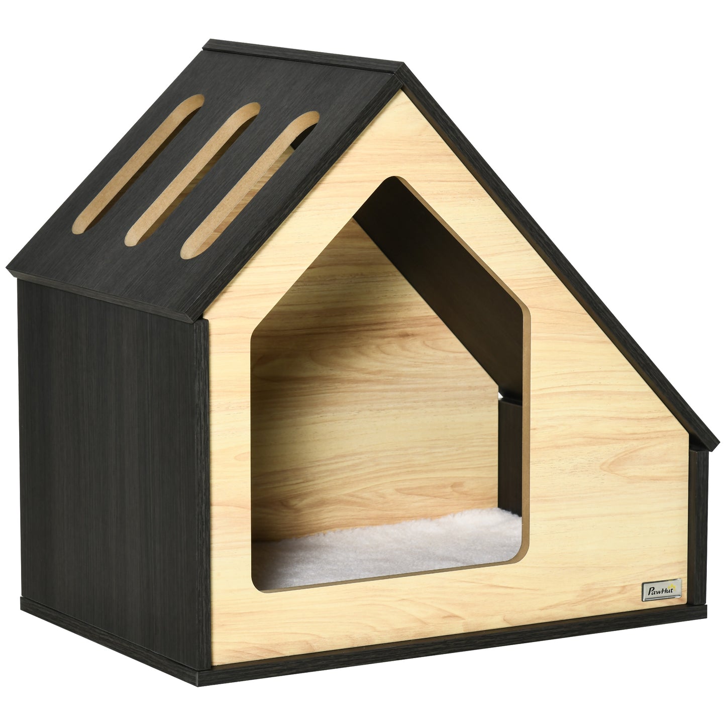 Pawhut Caseta Madera De Perros Interior Con Cojín 3 Ventilaciones 60x40x59,2 Cm_0