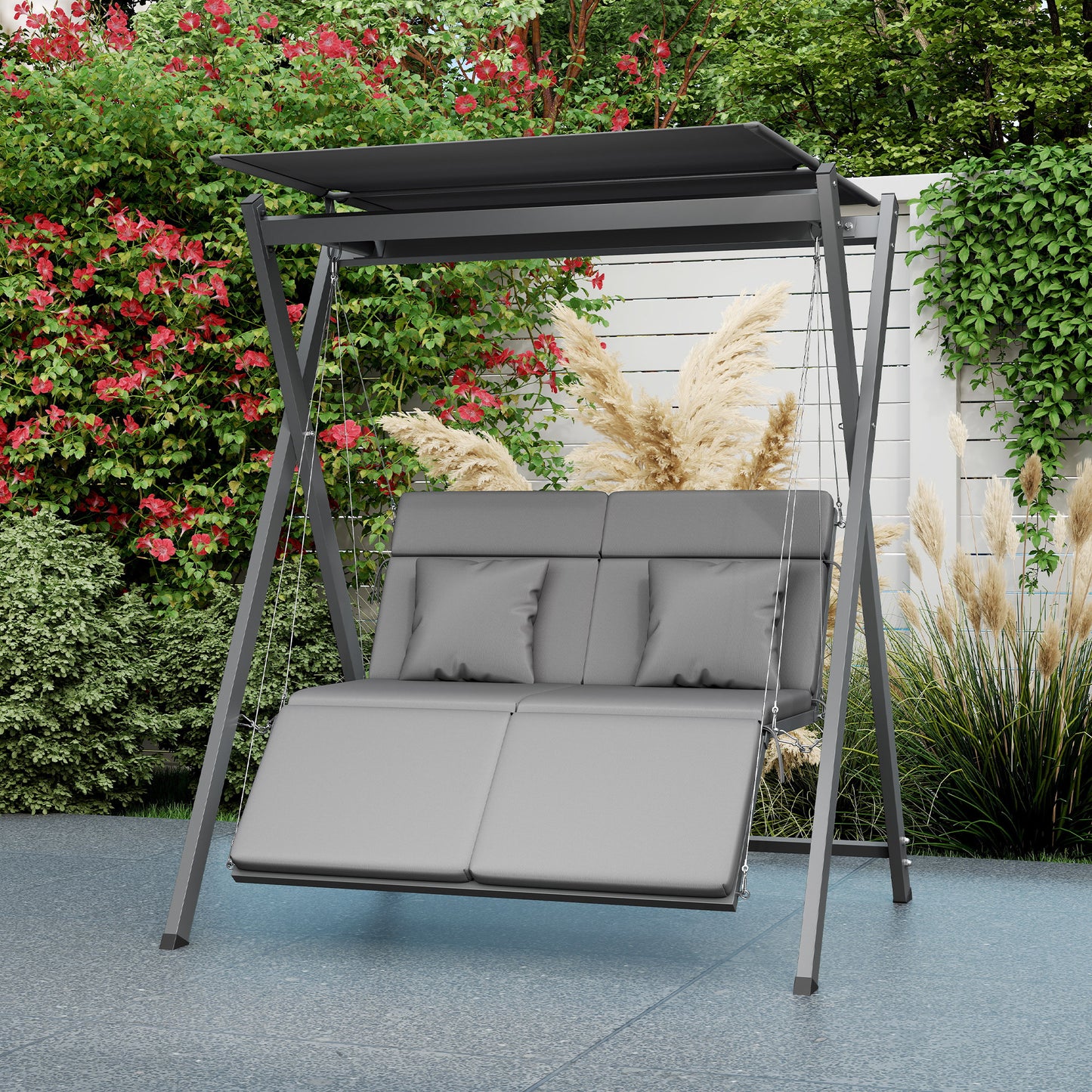 Outsunny Columpio De Jardín Exterior De 2 Plazas Convertible En Cama Gris Oscuro_4