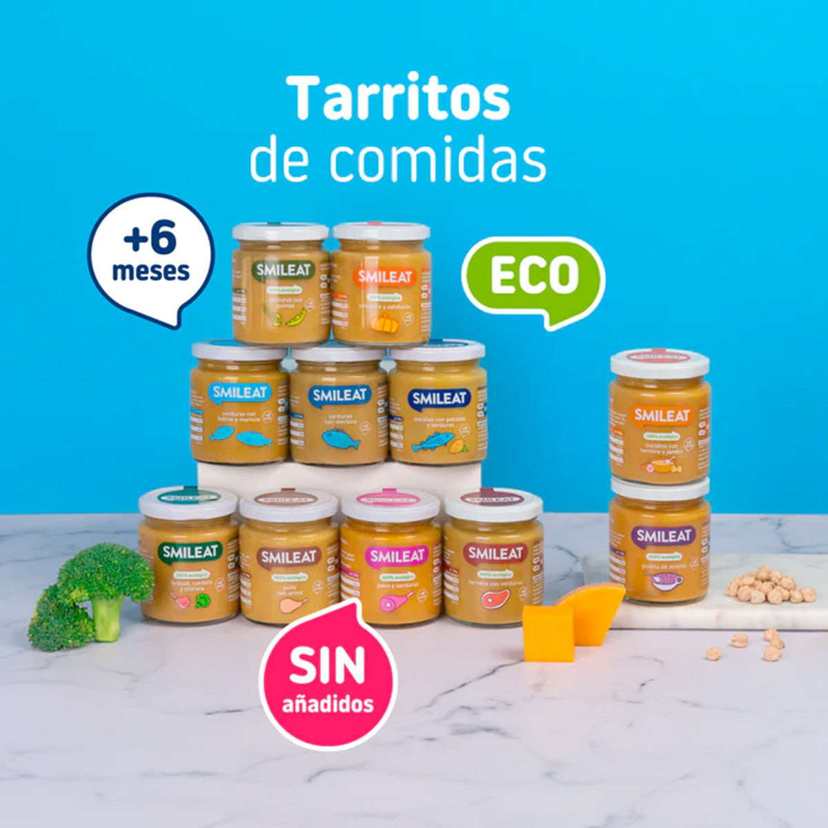 Embalagem de 3 frascos de vegetais e pescada biológica Smileat +6 meses 230g