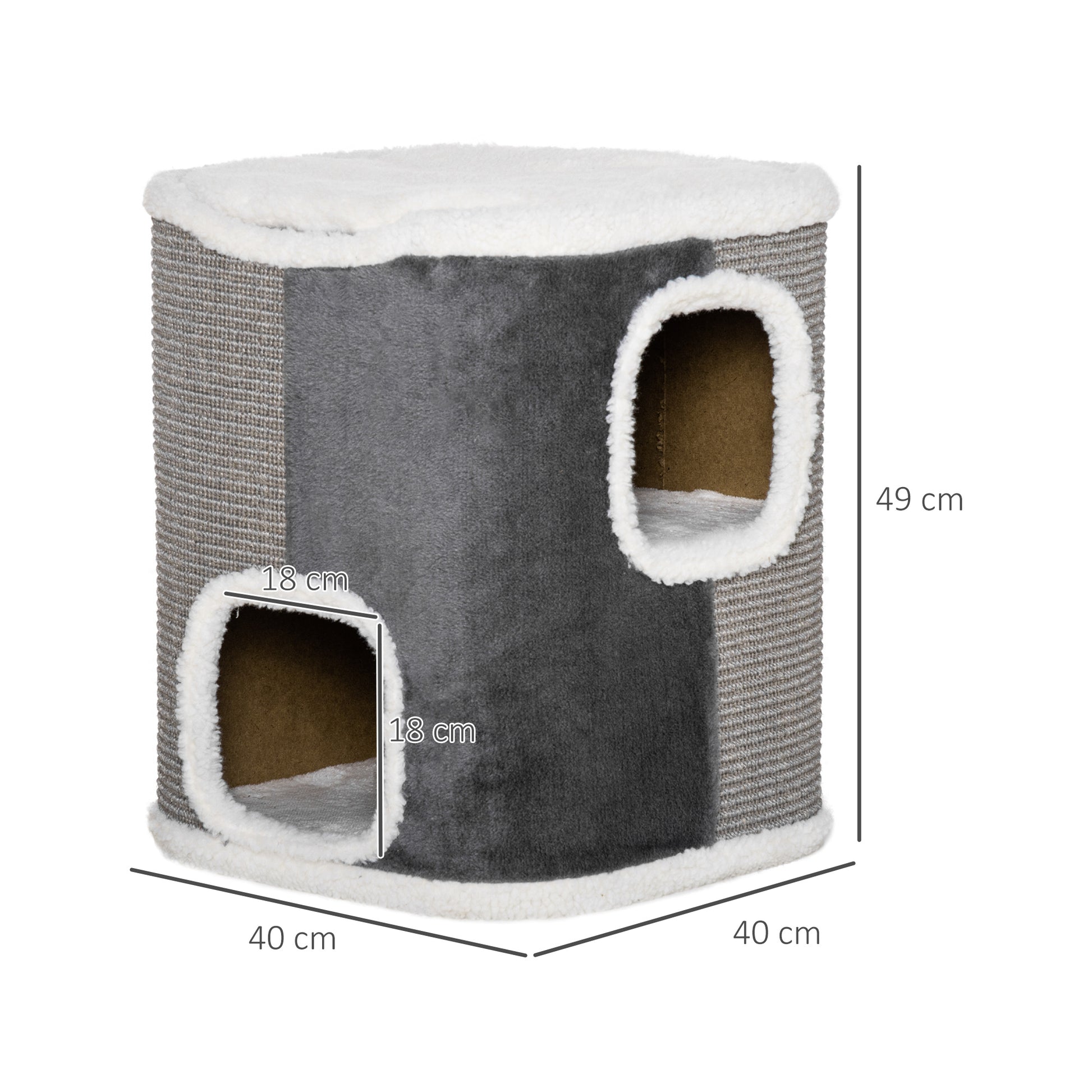 Pawhut Barril Rascador Para Gatos 2 Niveles Con Cuevas De Sisal 40x40x49cm Gris_2
