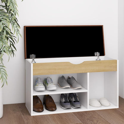 Vidaxl Banco Zapatero Con Cojín Madera Ingeniería Blanco/roble Sonoma_1
