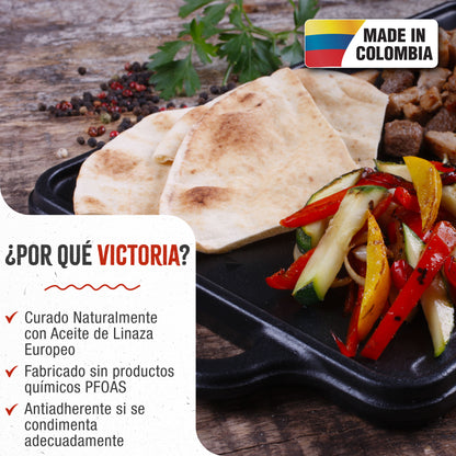 Victoria Plancha Cocina Hierro Fundido Curado Parrilla Reversible 33x21cm Para Fuego Barbacoa Sin Ptfe, 36058, Negro_1