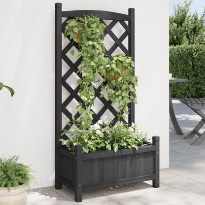 Jardinera Con Enrejado Negro 55x29,5x110 Cm Madera Maciza De Abeto_1