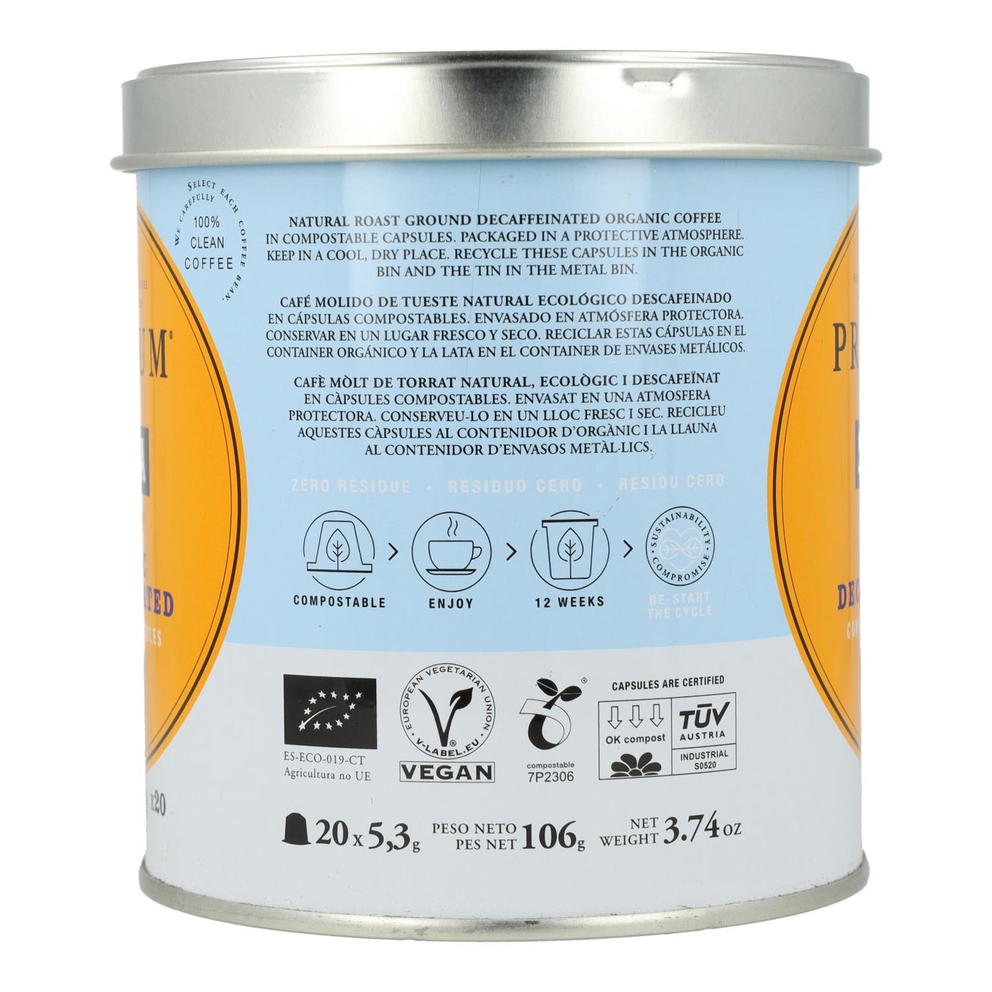 Saula Cápsulas Compostáveis ​​de Café Descafeinado Biológico 20 unidades