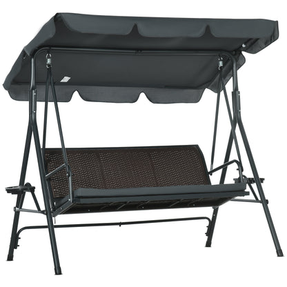 Outsunny Columpio De Jardín De 3 Plazas Con Toldo Ajustable 204x112x150 Cm Gris_0