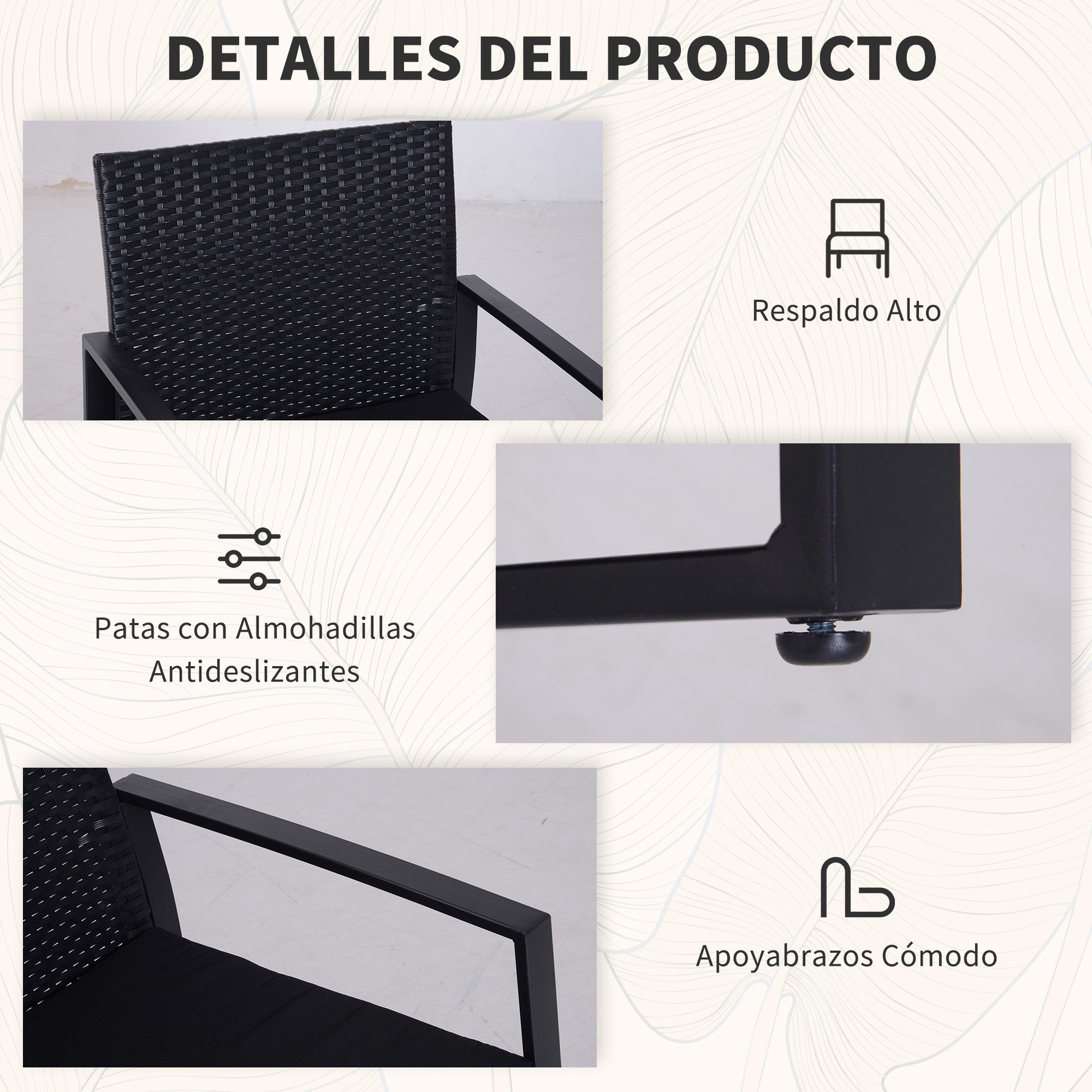Outsunny Conjunto De Mesa Y Sillas De Jardín Para Exterior De 3 Piezas Negro_5