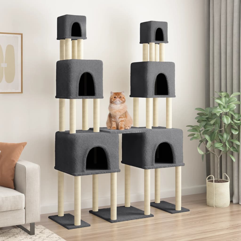Rascador Para Gatos Con Postes De Sisal Gris Oscuro 199 Cm_1