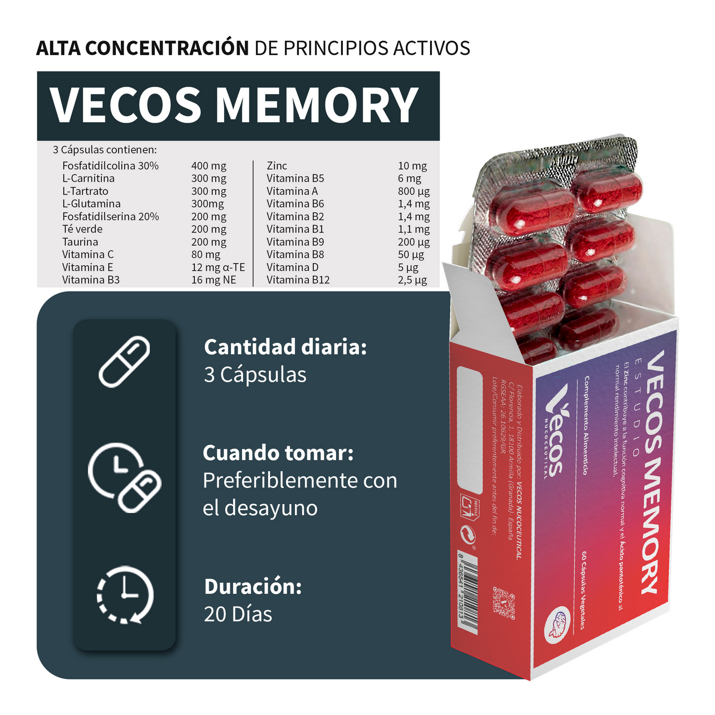Memory Vecos 60 Cápsulas | Memoria Y Concentración | Fosfatidilserina, Dha Y Ginkgo_2