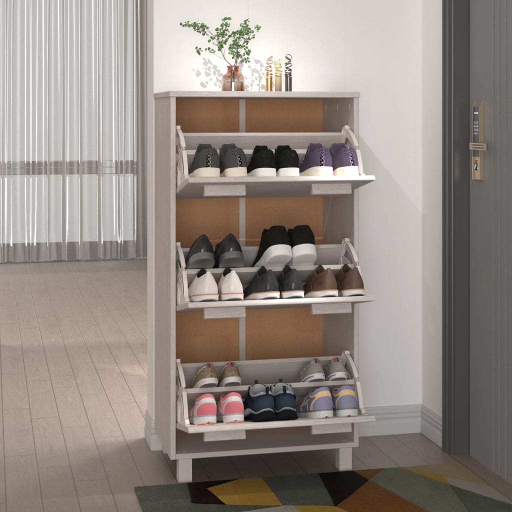 Zapatero Hamar Madera Maciza De Pino Blanca 59,5x35x117 Cm / Vetonek_2