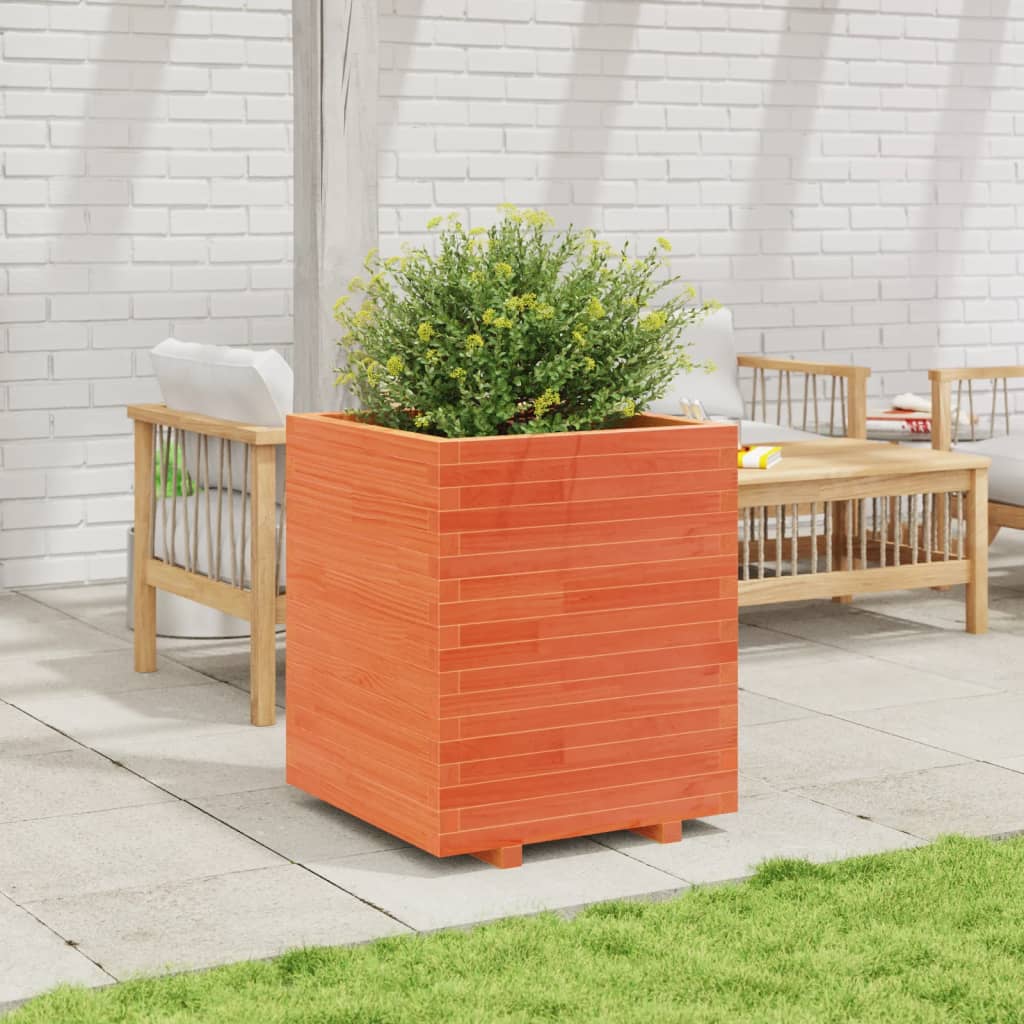 Jardinera Madera Maciza De Pino Marrón Cera 60x60x72,5 Cm_2