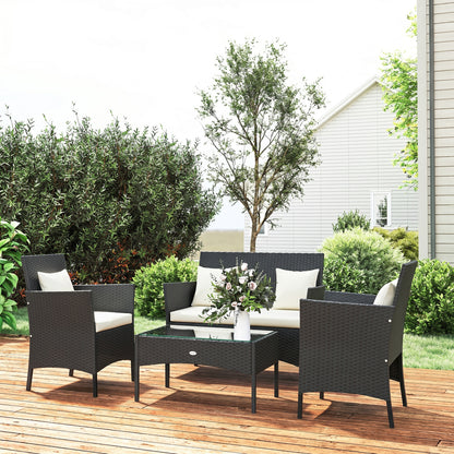 Outsunny Conjunto De Jardín De Ratán Sintético De 4 Piezas Negro Y Crema_4