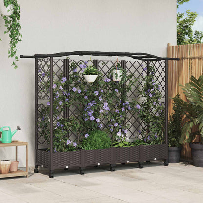 Cama Elevada Con Trellis Y Techo Marrón 203,5 X 40 X 129 Cm Pp_1
