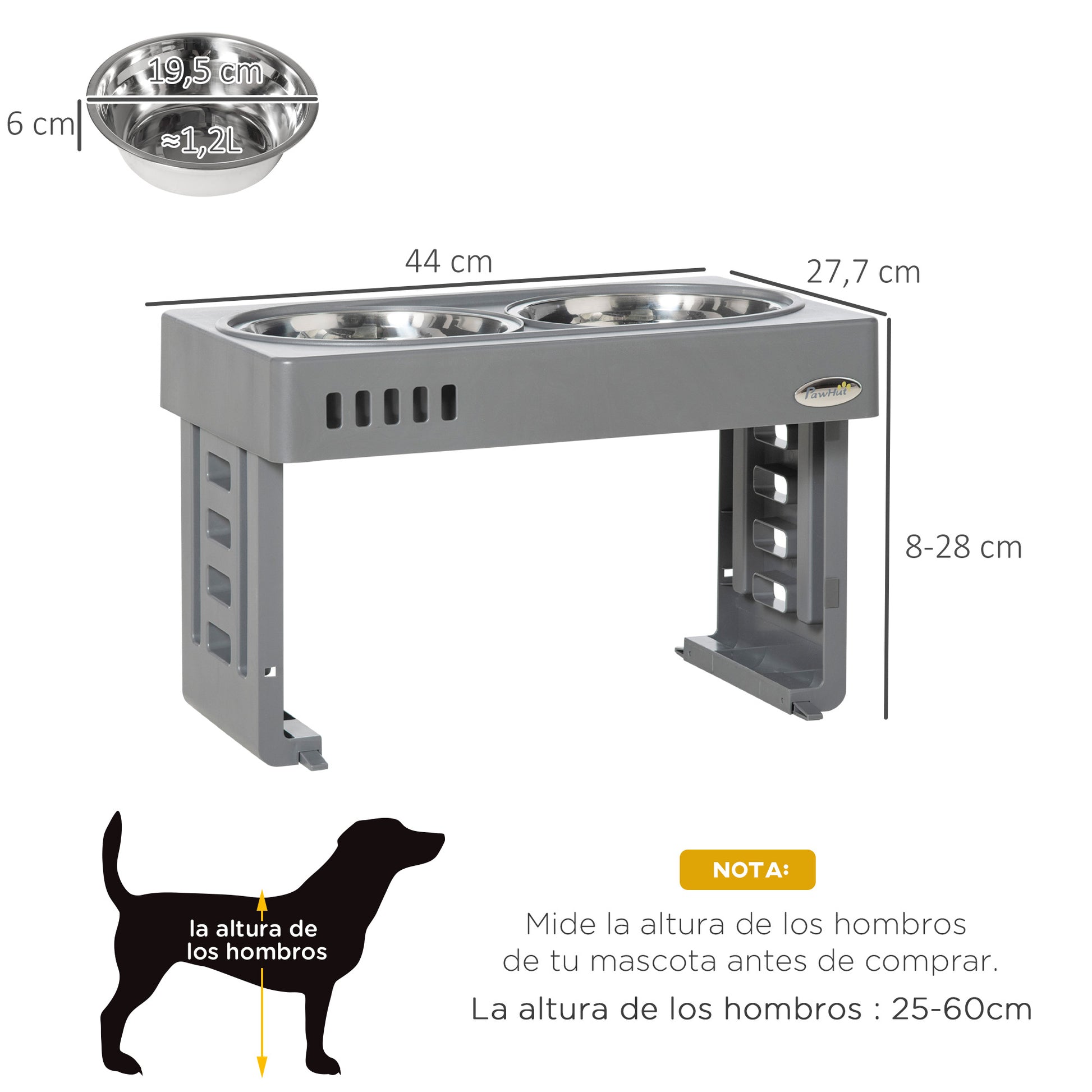 Pawhut Comedero Elevado Para Perros Con 2 Platos Altura Ajustable 44x27,7x28 Cm_2