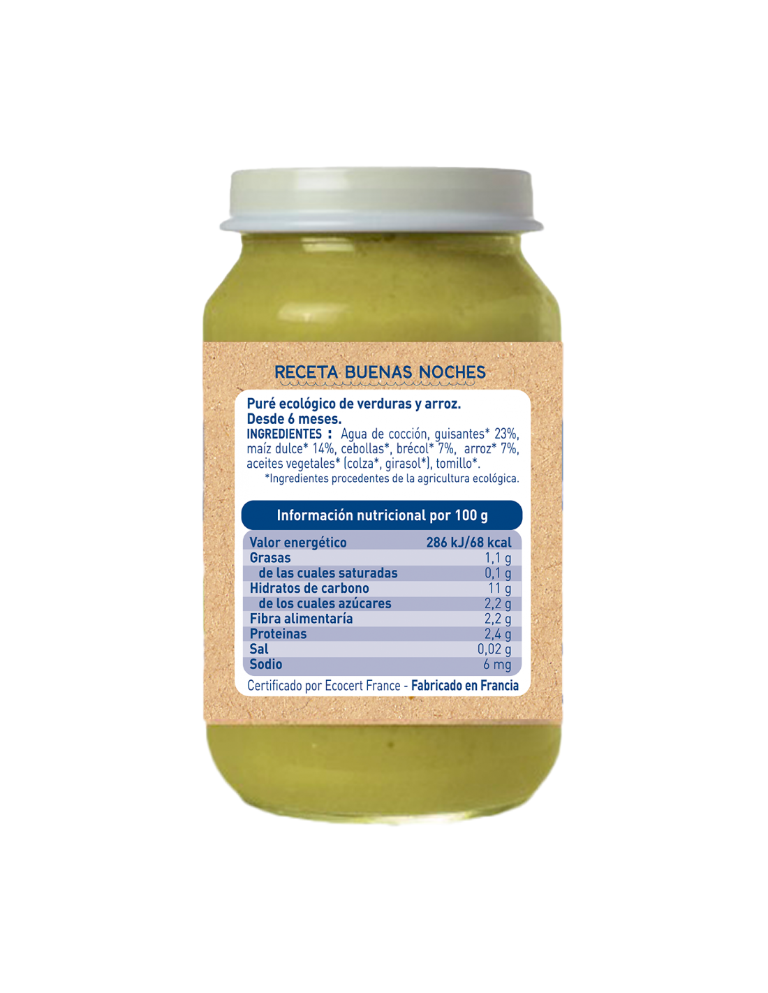 Babybio Good Night Ervilhas, Milho e Arroz Pote 200 g