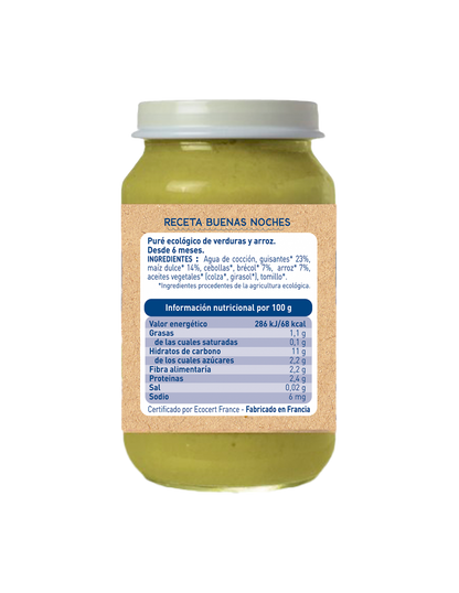 Babybio Good Night Ervilhas, Milho e Arroz Pote 200 g