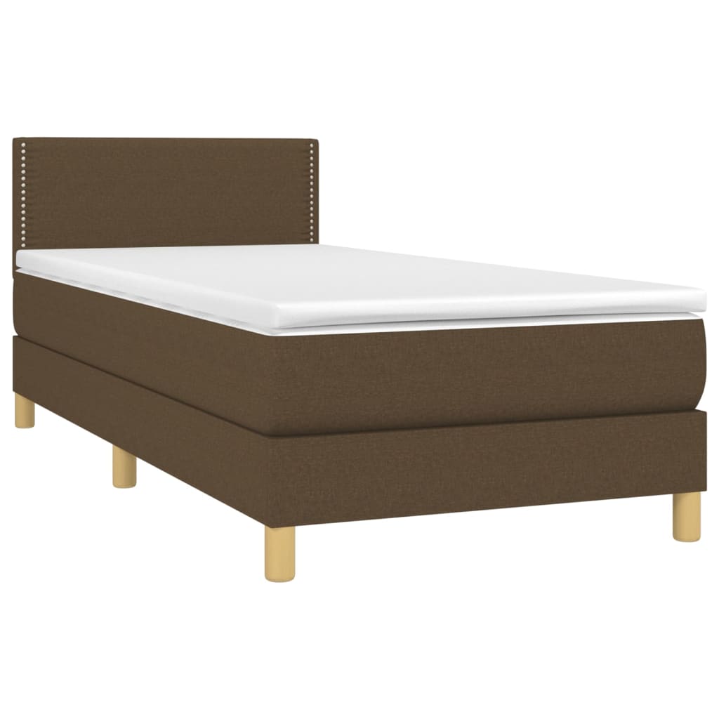 Cama Box Spring Con Colchón Led Tela Marrón Oscuro 100x200 Cm / Vetonek_1