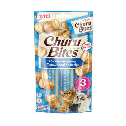 Churu Cat Bites receita de atum com vieira Snack para gatos 3 x 10 g