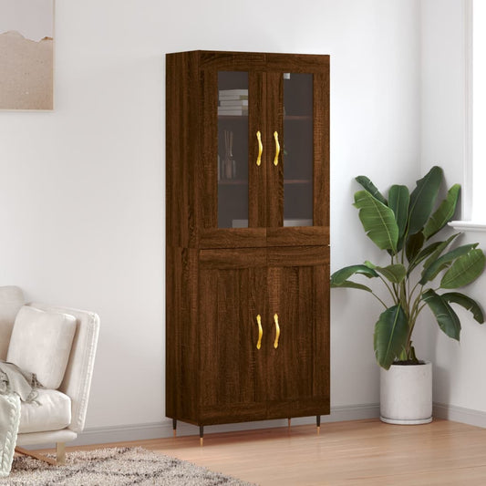 Aparador Alto Madera Contrachapada Marrón Roble 69,5x34x180 Cm_0