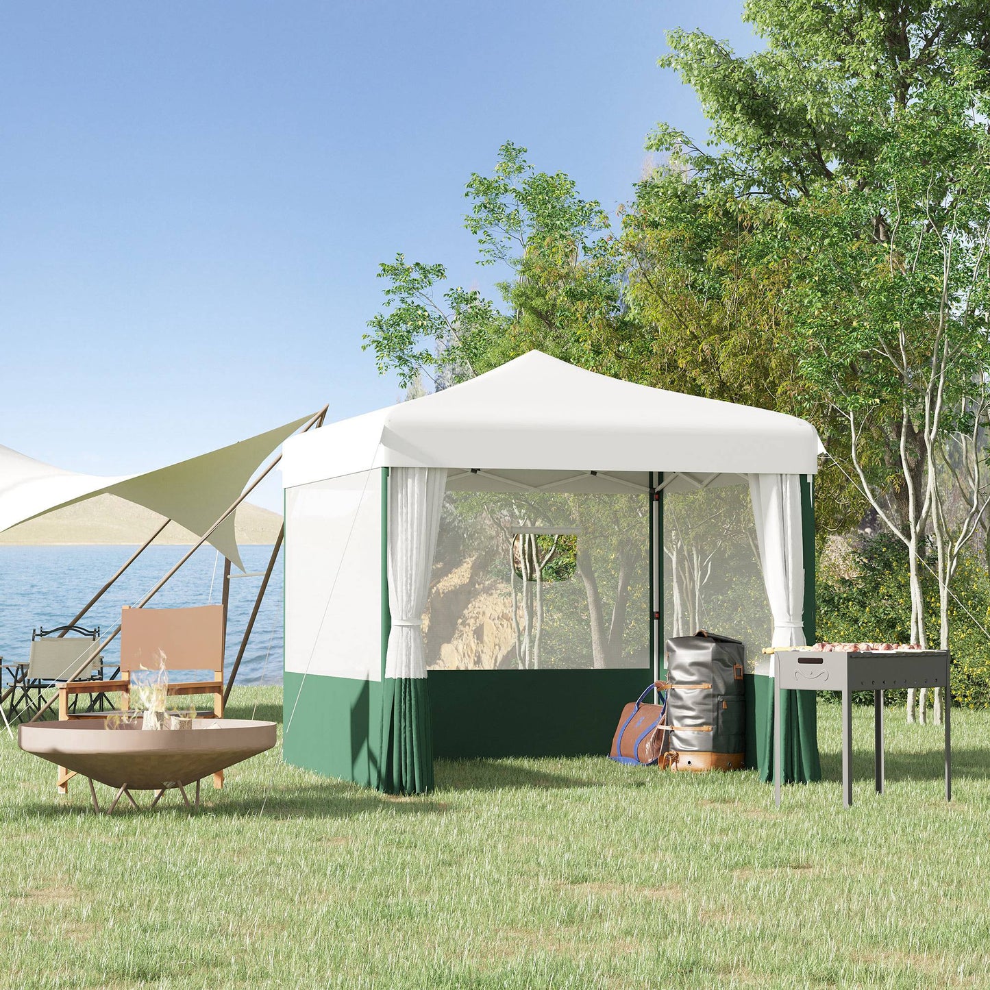 Outsunny Carpa Plegable 3x3 M Con Paredes Laterales Altura Ajustable Blanco_1
