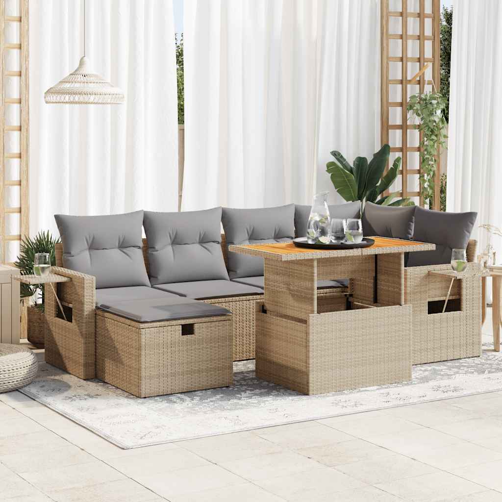 Set Sofás Jardín Y Cojines 8 Pzas Ratán Sintético Acacia Beige / Vetonek_3