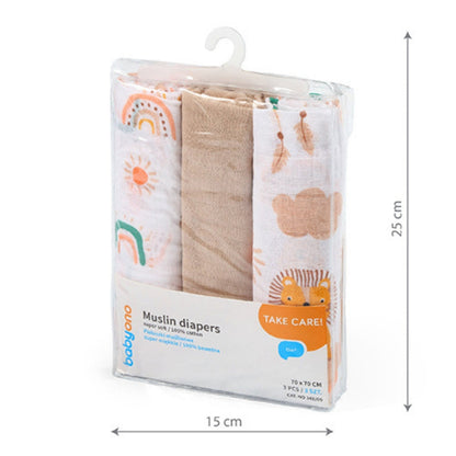 Babyono Pack 3 Muselinas Natural Algodón 70x70 Cm | Suavidad Imprescindible Para Cada Día_3