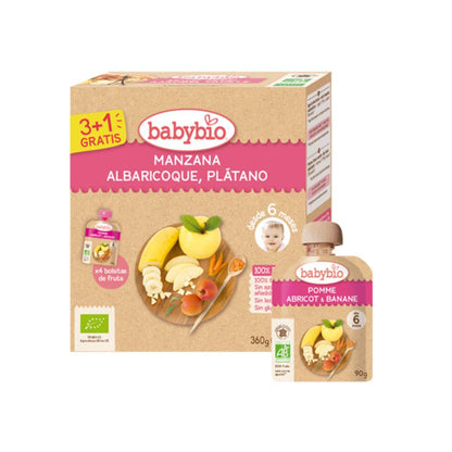 BabyBio Maçã, Damasco e Banana Biológicos Saquetas 4x90 g