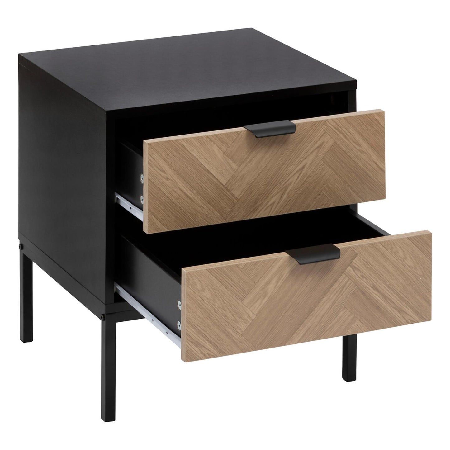 Mesita de Noche Chevrons 2 Cajones en PART BDE1 Color Negro (50 x 40 x 45 cm)_1